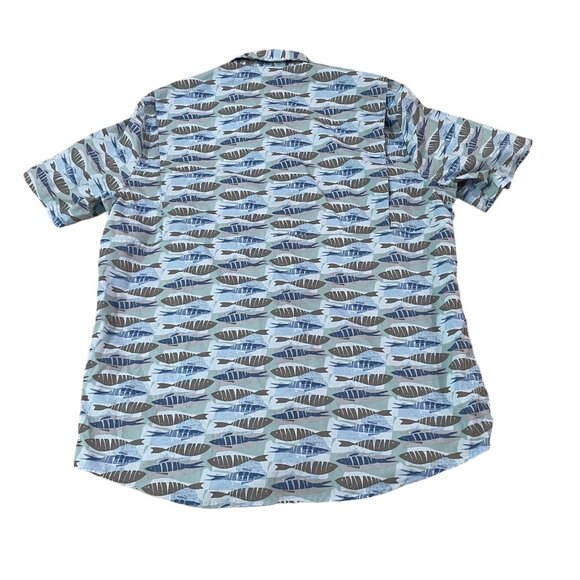 L.L. Bean Men's Large Blue Fish Print Short Sleeve Button-Down Shirt Ventilated - Picture 5 of 5